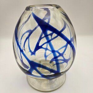 Hand-Blown Art Glass Vase – Blue Ribbon Swirl – 6.5”